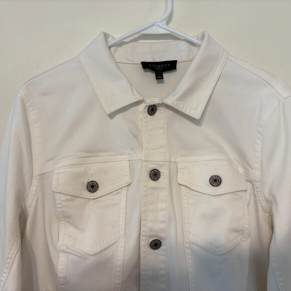 Talbots Women's Plus L/S Classic Button-Front Denim Jean Jacket 1X White Pockets - Picture 2 of 10